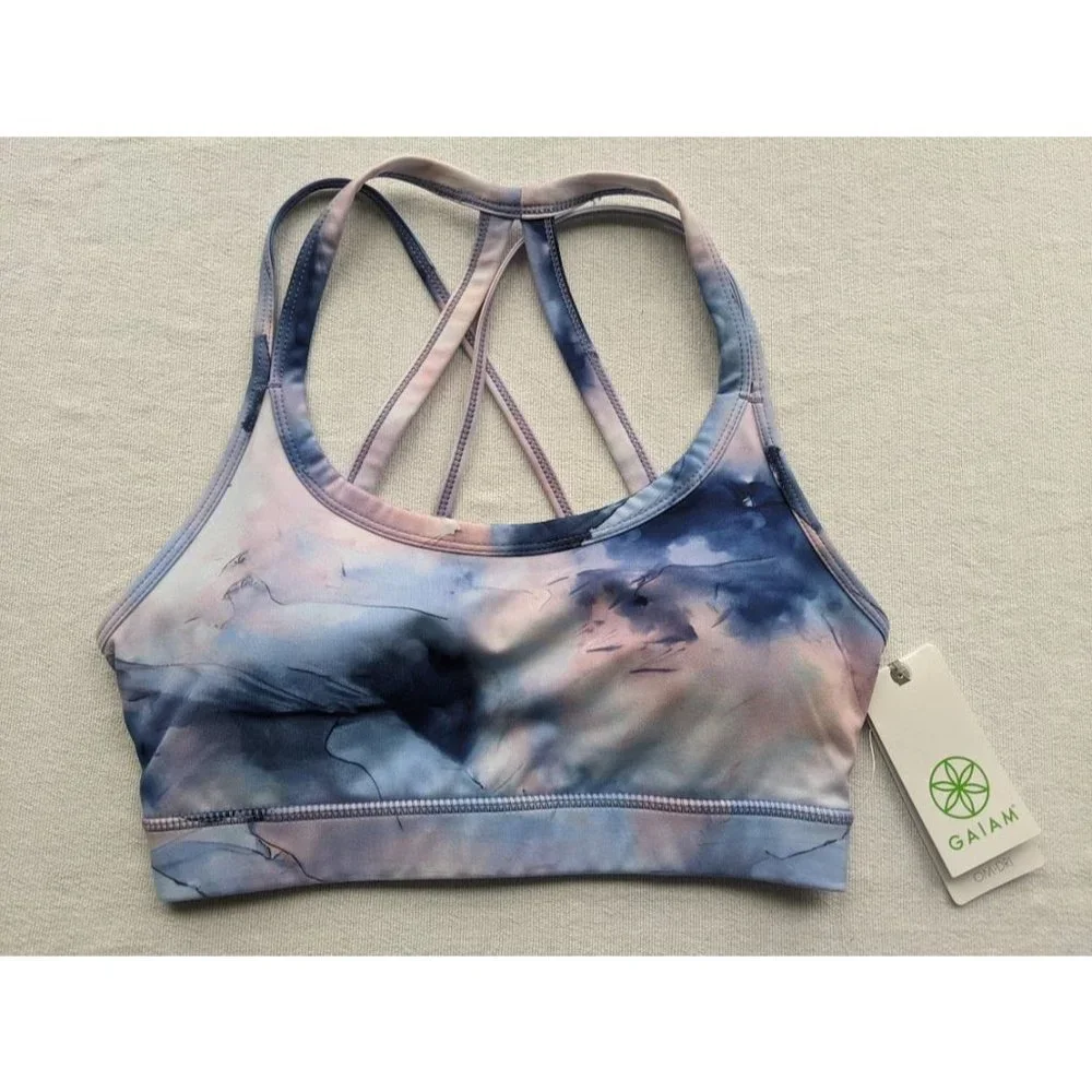 Gaiam Sports Bra Size XS Shiva Athletic Strappy Blue Ice Yoga Medium Support NEW